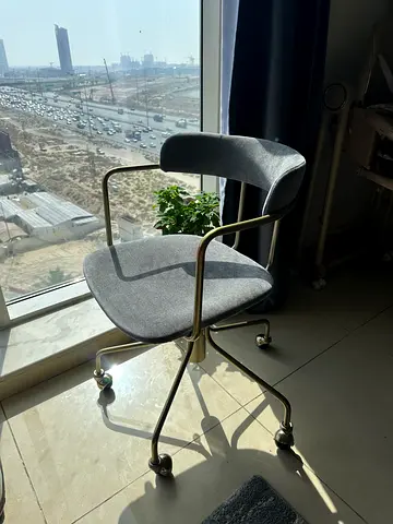 West Elm Modern Gray Fabric Office Chair with Gold Metal Frame
