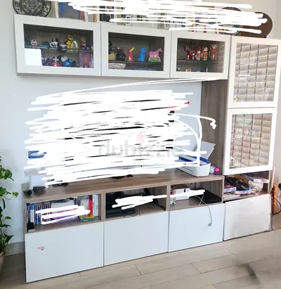 Modern TV Entertainment Unit with Glass Display Cabinets