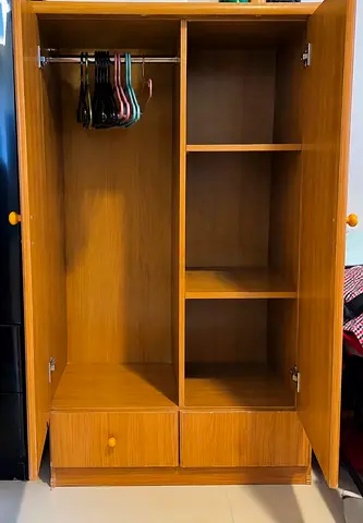 Wooden 2-Door Wardrobe with Drawers - Good Condition