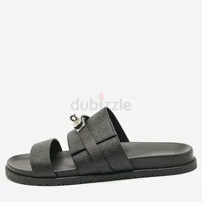 Hermès Black Leather Jackson Sandals Size 45