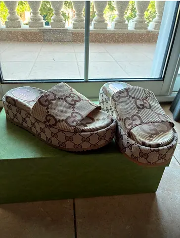 Orginal Gucci GG Canvas Platform Slide Sandals - Womens Size 5