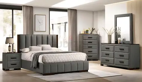 Modern Grey Upholstered Bedroom Furniture Set