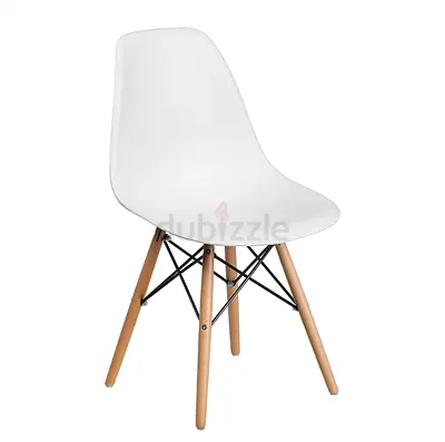 White Modern Table and Chair with Wooden Legs