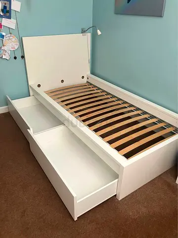 Ikea White Single Malm bed frame with Ikea mattress