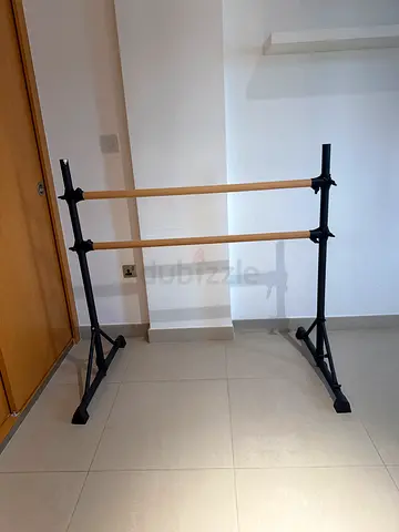 Portable double ballet barre / stretching bar - wooden rails, metal frame