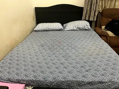 Sturdy Dark Wood Double Bed with Headboard with dressing table and sidetable