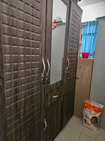Wooden 3-Door Wardrobe with Mirror - Good Condition