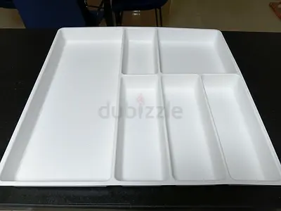 White plastic cutlery/utensil drawer organizer tray - 6 compartments New