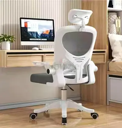 White Ergonomic Mesh Office Chair with Adjustable Headrest and Armrests
