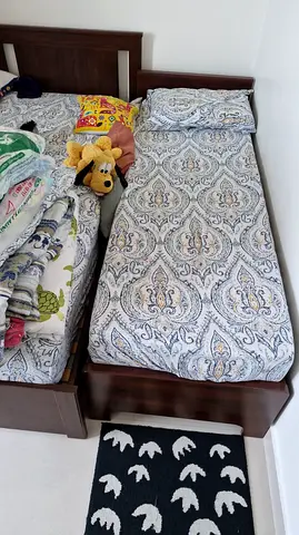 Single Wooden Bed Frame with Headboard - Dark Brown, size 190X70 cm, perfect condition with mattress