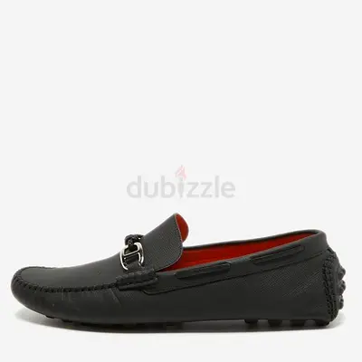 Hermes Black Leather Alessandro Slip On Loafers Size 44