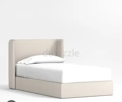 Queen upholstered bed - beige, modern design