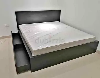 IKEA Black MALM King Storage Bed with IKEA Mattress 180 x 200 cm