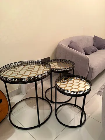 Set of 3 Decorative Nesting Side Tables with Glass Tops