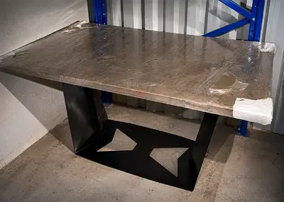Commercial Wood Dining Table with Heavy-Duty Metal Base – 1400 × 800 mm