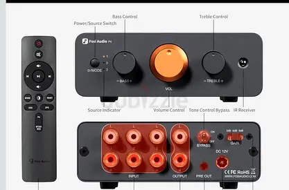 Fosi Audio P4 Mini preamp Stereo Desktop Amplifier with Remote - Black