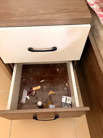 Used bedside nightstand with two drawers - brown  white