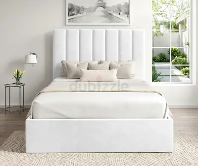 Double Bed 120/190cm White Upholstered Bed Frame with Tall Padded Headboard