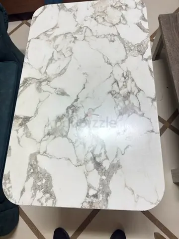 White Marble-Effect Coffee Table — Compact Rectangular Foldable
