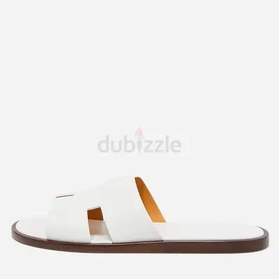 Hermes White Leather Oran Flat Sandals Size 44