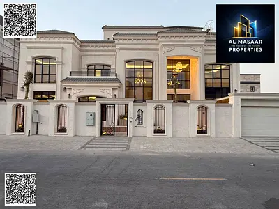 Luxury villa with custom finishing, swimming pool, elevator, and terrace in Al Zahia area, Ajman. Includes electricity, water, and air conditioning. F