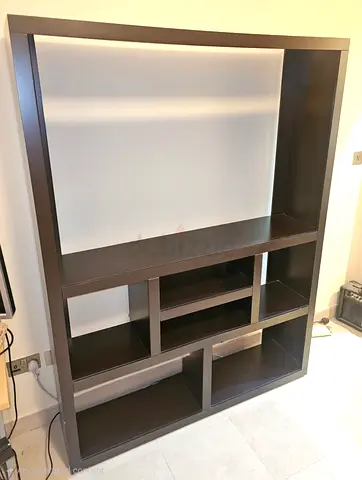 Dark wood entertainment TV unit with open shelving - good condition