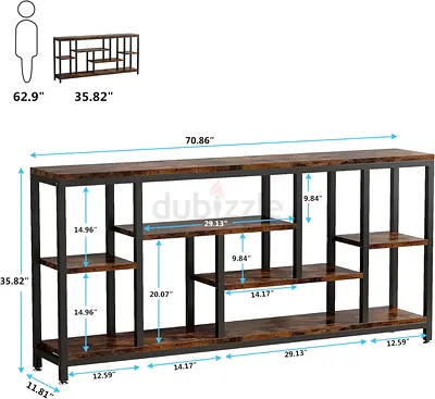 180 cm Industrial Console TV Stand / Open Shelf Storage Unit. 30 x 180 x 91 cm