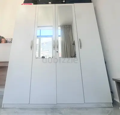 White 4-Door Wardrobe with Mirrors — Good Condition