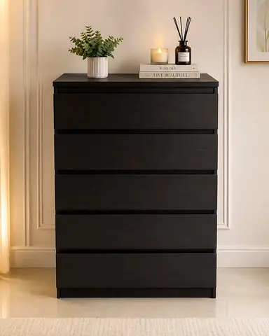 Modern Black 5-Drawer Chest of Drawers