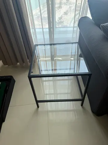 Glass and Black Metal Side Table - Modern Minimalist