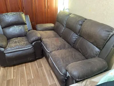Used 3-seater Leather Sofa and Recliner - Dark Brown, Fair Condition