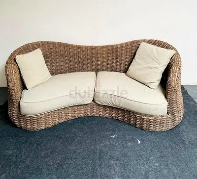 Woven Rattan Style Garden Sofa with Cushions