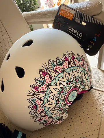 White Oxelo Skate/Scooter Helmet with Floral Mandala Design - Size M