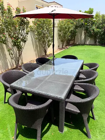 8-Seater Outdoor Rattan Dining Set with Glass Top 220x110cm Rattan House Brand