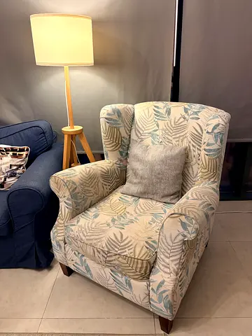 Comfortable Floral Wingback Armchair - Good Condition