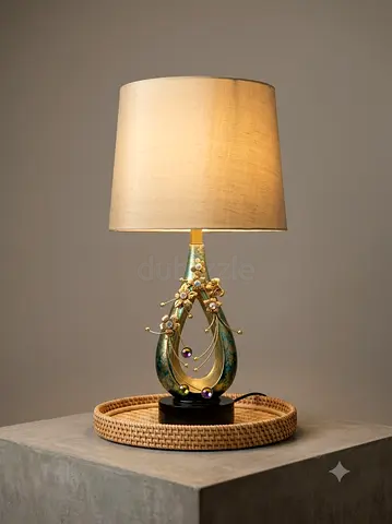 Decorative tear drop Table Lamp with Fabric Shade and Ornate Ceramic Base (HomeCentre)