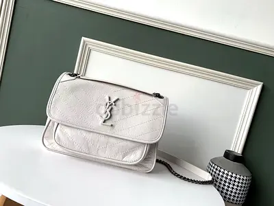 Saint Laurent Medium Niki Bag In White Crinkled Leather