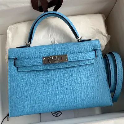 Hermes Kelly Mini II Sellier In Celeste Epsom Calfskin