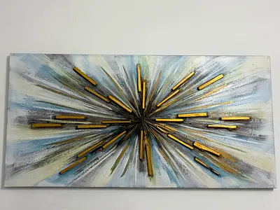 Abstract Sunburst 3D Wall Art Painting with Gold Accents