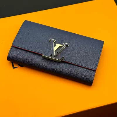 Louis Vuitton long leather wallet - navy with gold LV logo