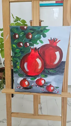 Handmade Pomegranate Still Life Painting on Canvas