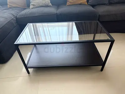 Glass Top Coffee Table with Lower Shelf - Dark Frame