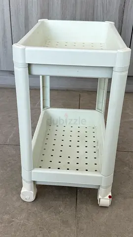 White 2-Tier Plastic Utility Trolley on Wheels - Compact Storage Cart