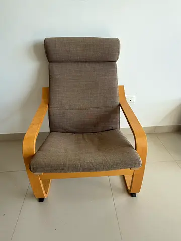 IKEA Poäng-style Armchair with Light Wood Frame and Grey Cushion