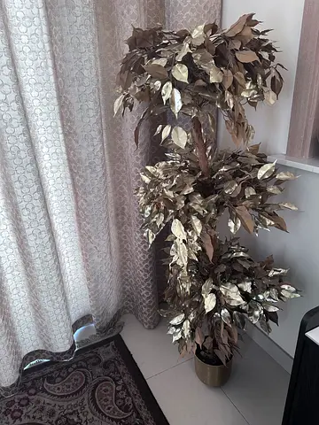 Large Metallic Faux Potted Plant - Decorative Floor Accent