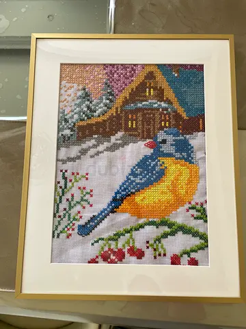 Framed Cross-Stitch Bird Artwork (Handcrafted) 40x50cm