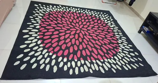 Large Black Area Rug with Pink Floral Burst Pattern 197x200