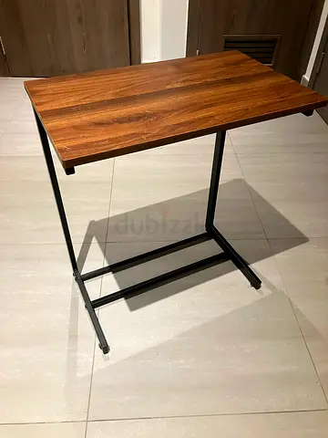 Compact C-shaped Side Table and coffee within set Wood Top and Black Metal Frame