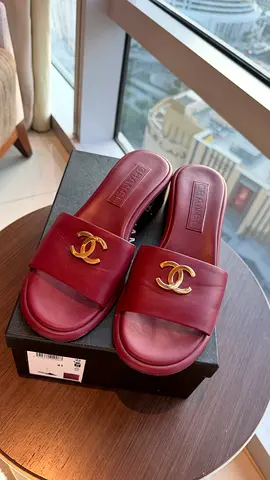 CHANEL Burgundy Leather CC Slides