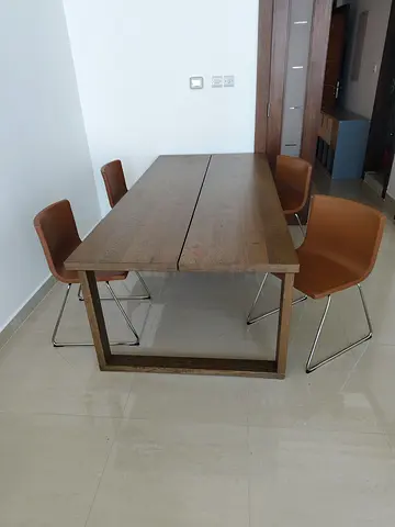 Solid Wood Dining Table with 4 Modern Chairs - Good Condition
